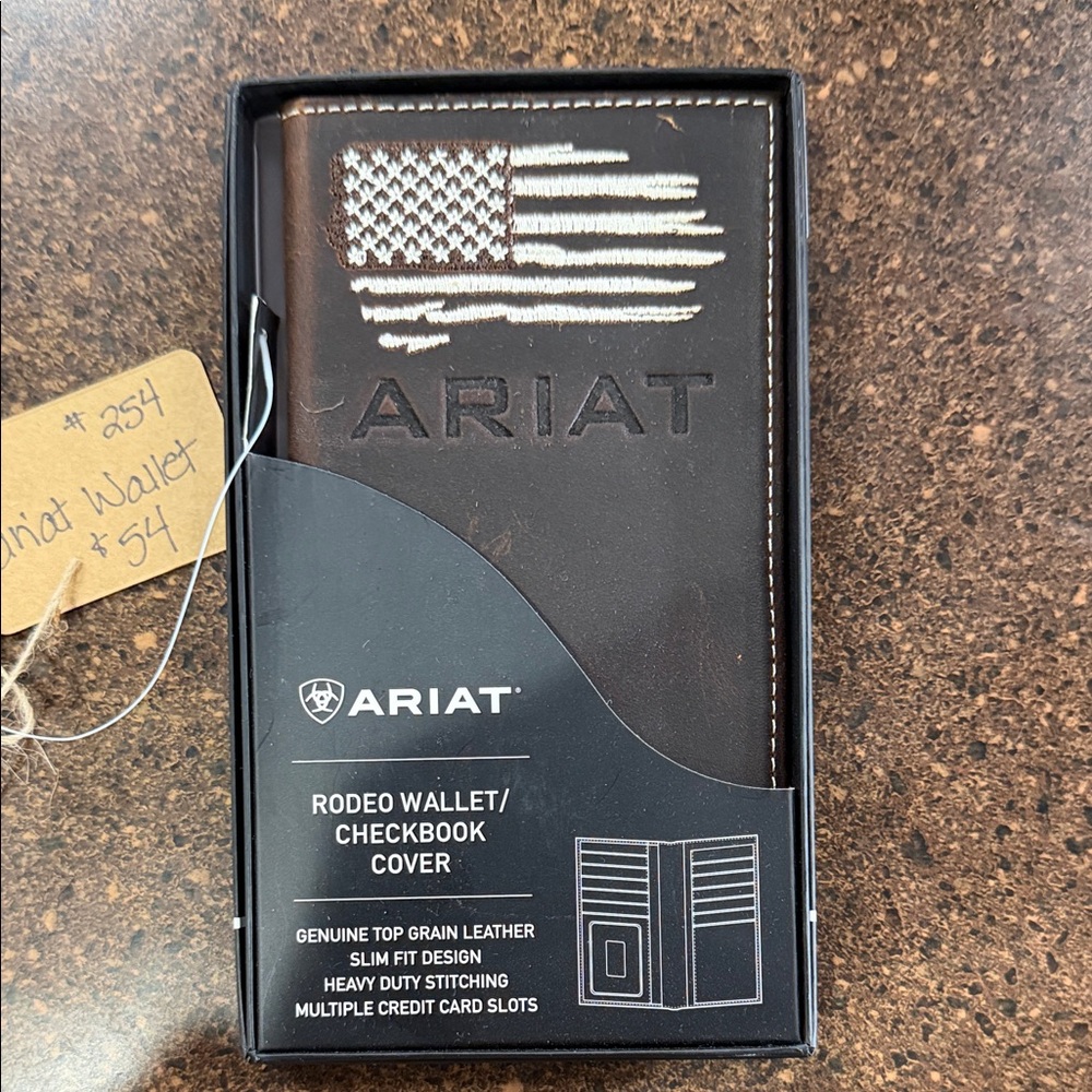 Ariat Dark Brown Leather Wallet with Flag Design